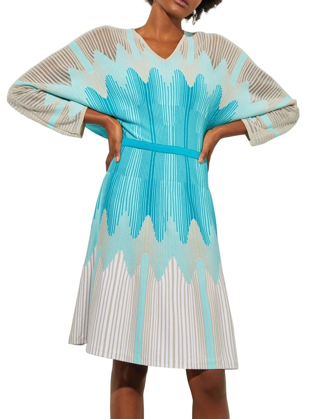 Like New Ming Wang V-Neck Knit Dress Oceanfront Bermuda Limestone Medium